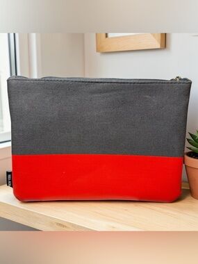 Jack Spade Gray & Red Travel Pouch | Canvas Tech Organizer